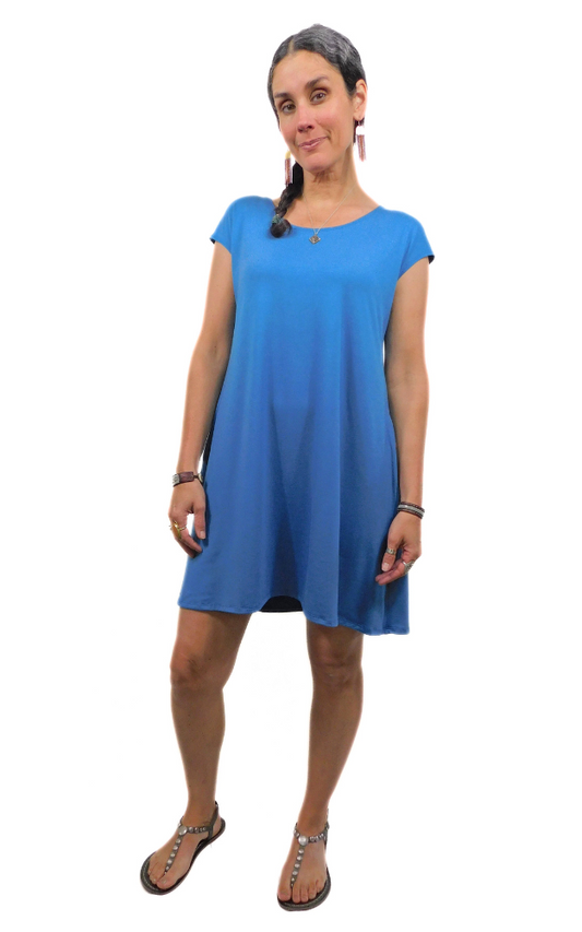 Cap Sleeve Tunic Dress w/pockets - Stellar Blue Bamboo