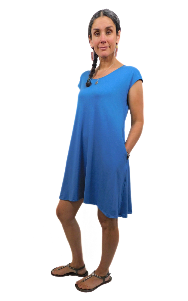 Cap Sleeve Tunic Dress w/pockets - Stellar Blue Bamboo