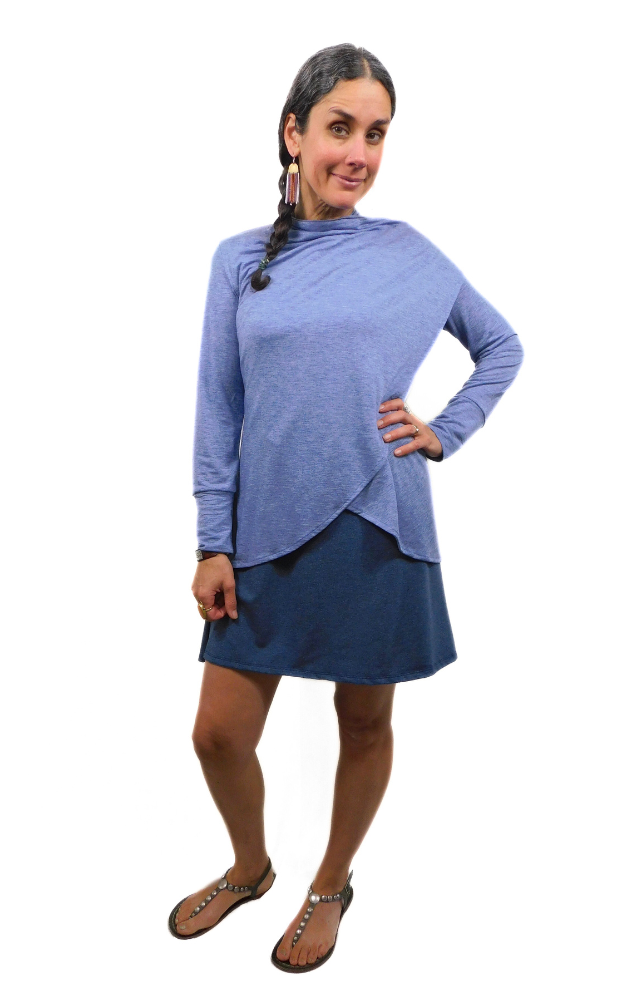 Tencel Merino Wool Fitted Short Cardigan Wrap - Heather Blue S-3XL