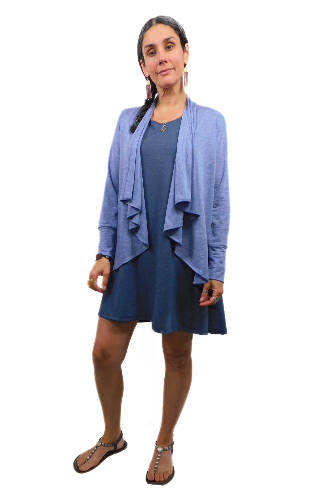 Tencel Merino Wool Fitted Short Cardigan Wrap - Heather Blue S-3XL