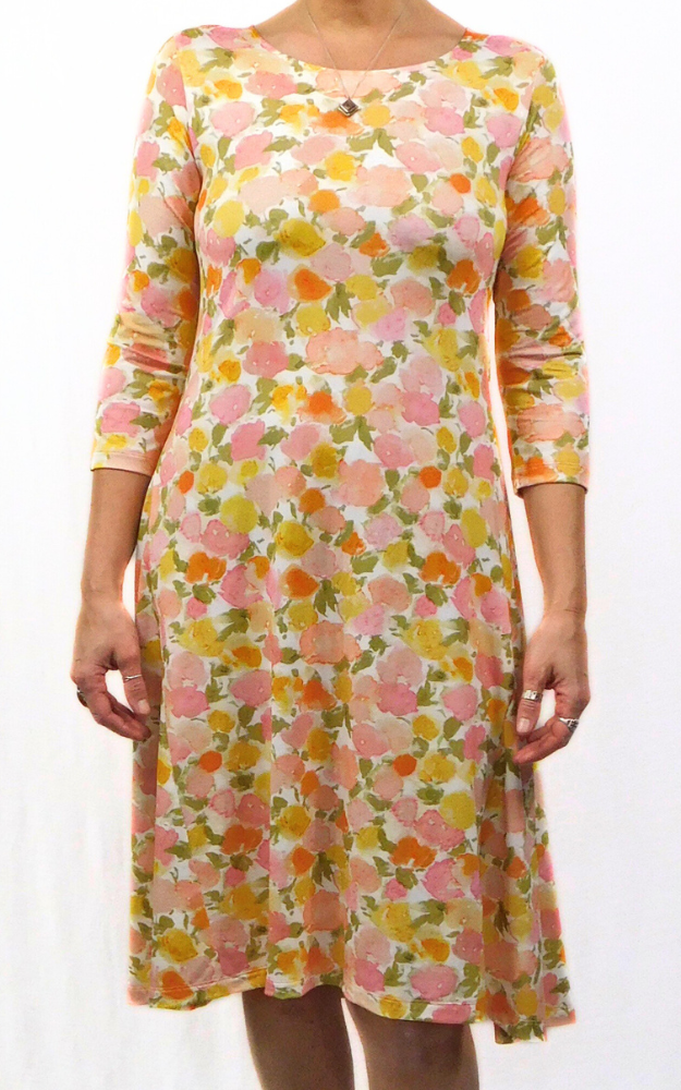 Viscose Semi Fitted Dress 3/4 Sleeve Dress - Pink Print