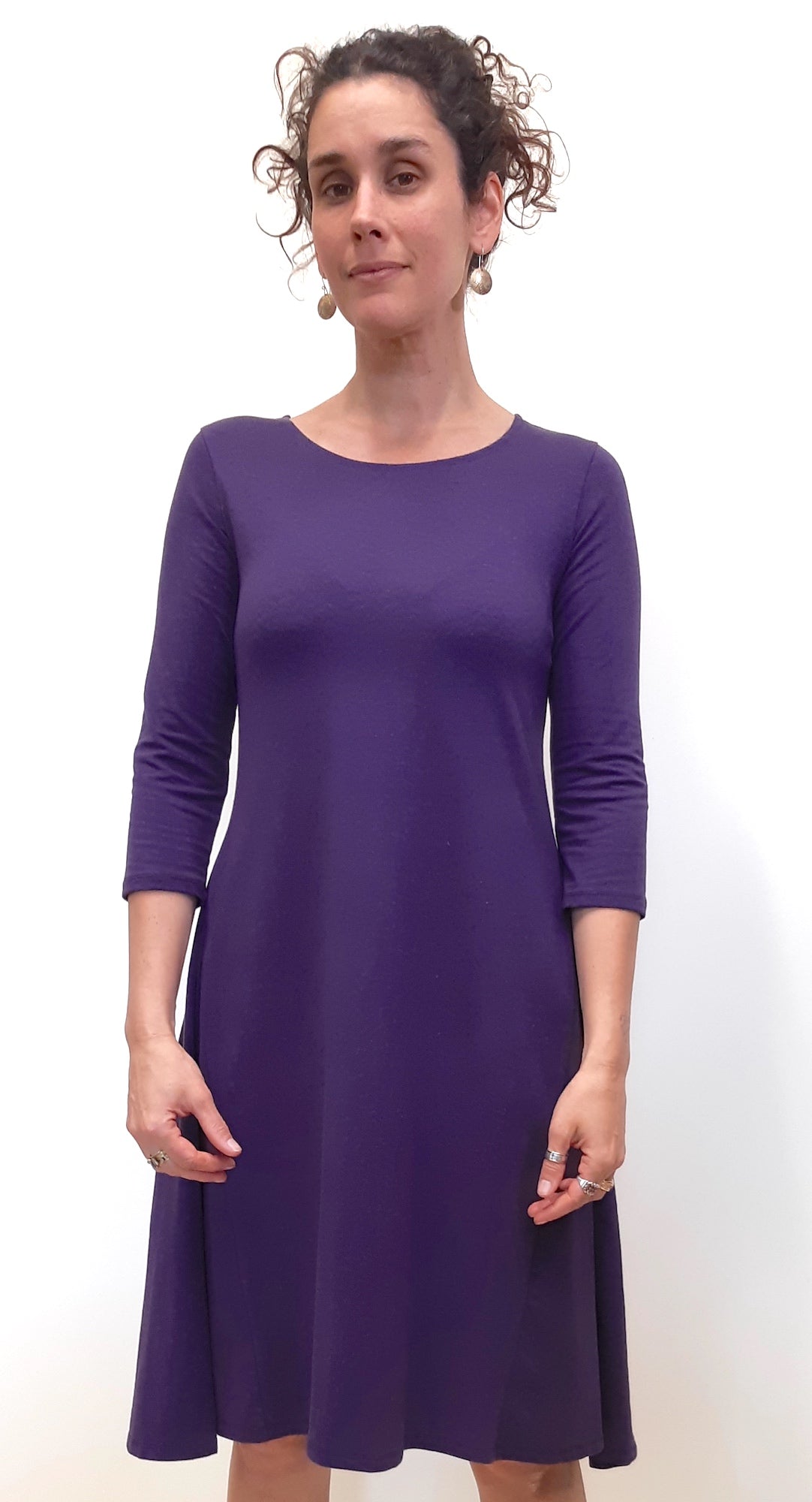 Hemp Organic Cotton Fitted Tank Dress 3/4 Sleeve Plum