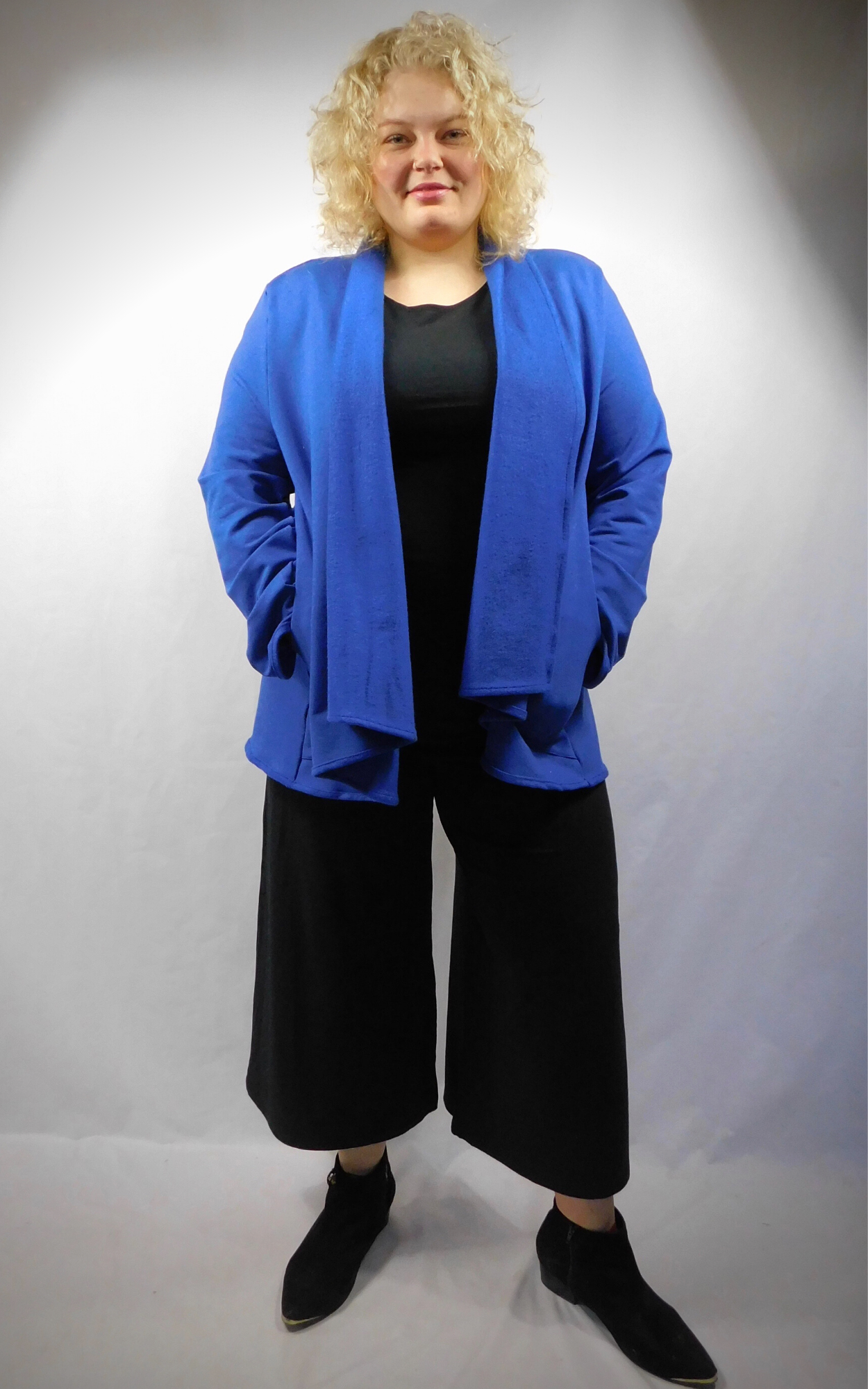 Bamboo Cotton Fleece Swing Jacket with pockets Plus Size Twilight Blue 