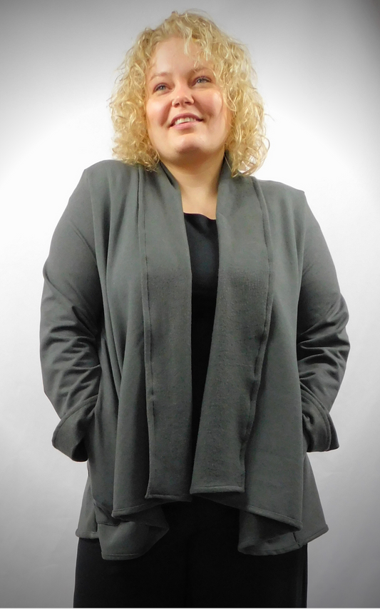 Bamboo Cotton Fleece Long Swing Jacket Plus Size Raven Gray