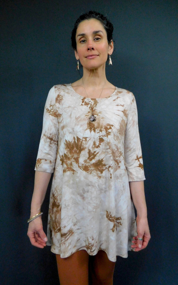 Bamboo Tie Dye 3/4 Sleeve Tunic Top - Nutmeg