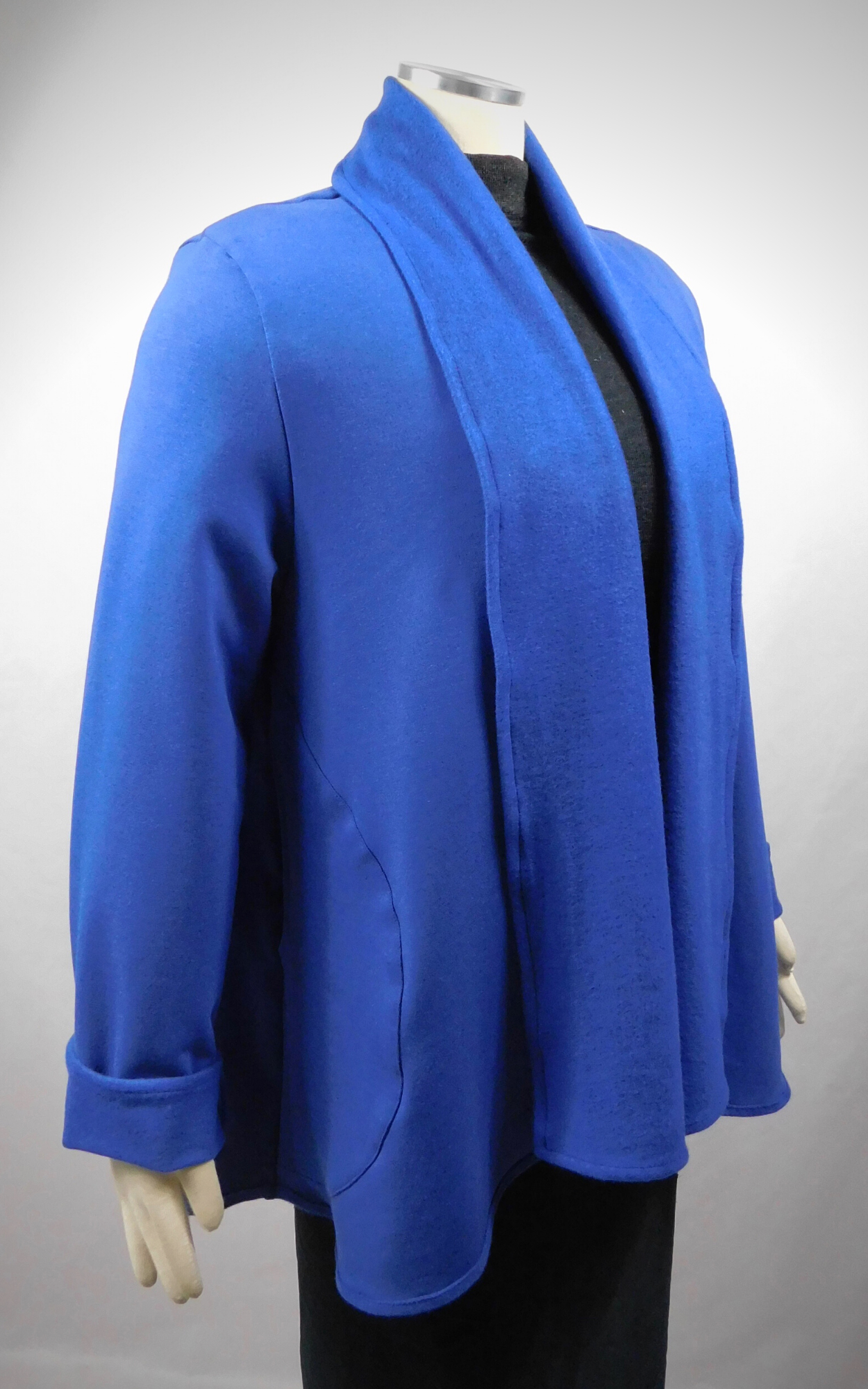 Bamboo Cotton Fleece Long Swing Jacket Plus Size with Side Pockets Twilight Blue 