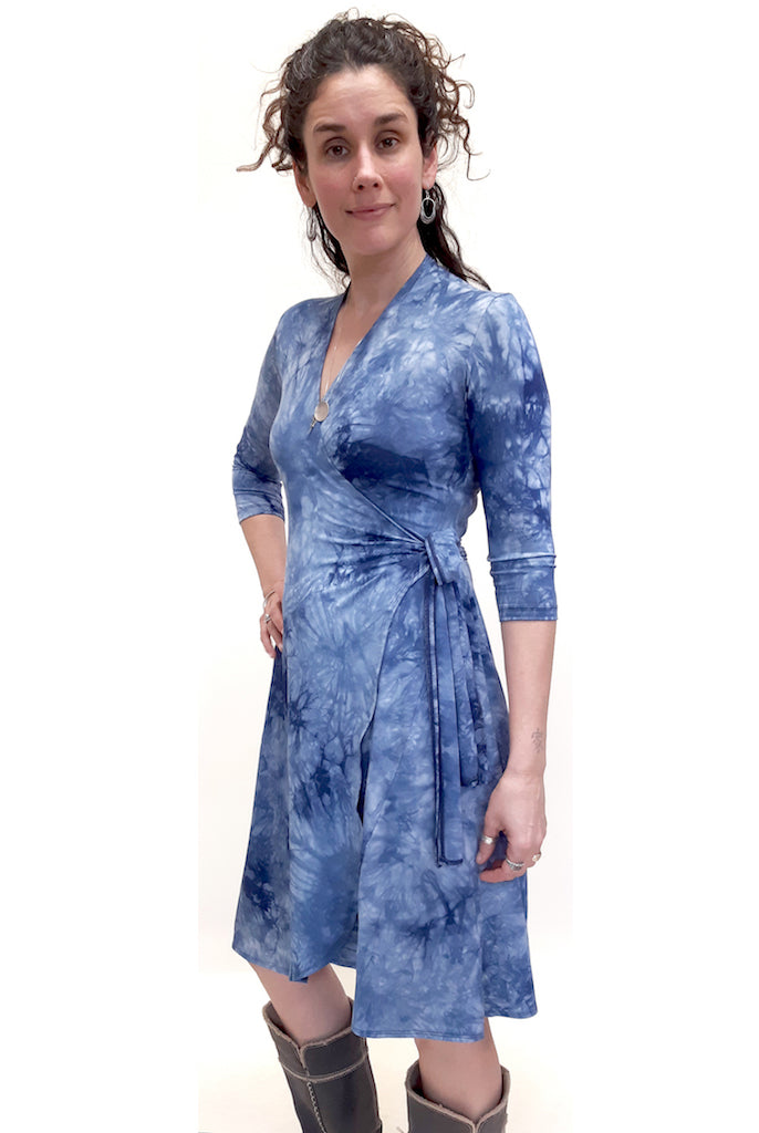 Bamboo Tie Dye Wrap Dress 3/4 Sleeve Navy - SALE
