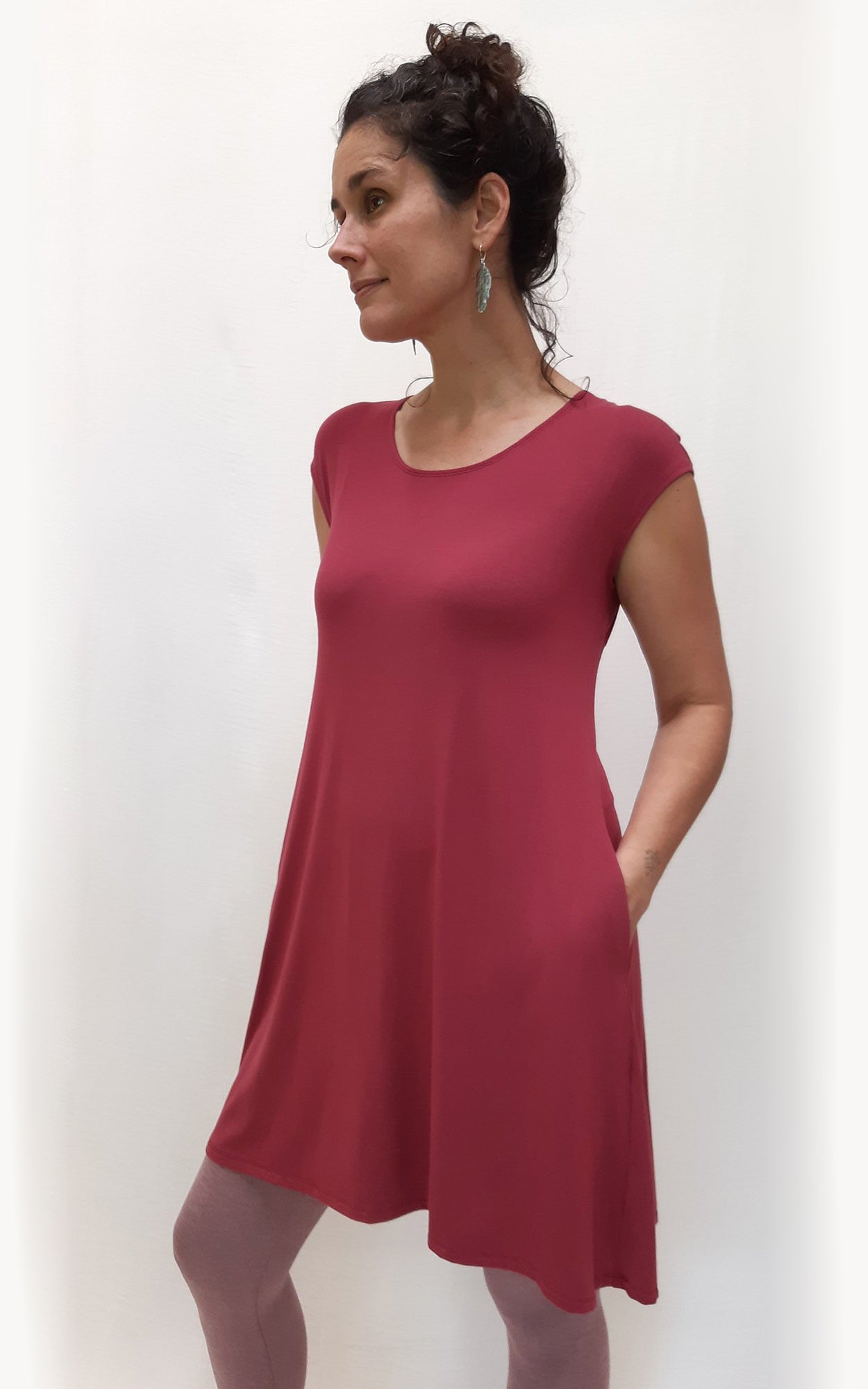 Bamboo Cap Sleeve Tunic w/Pockets Wine