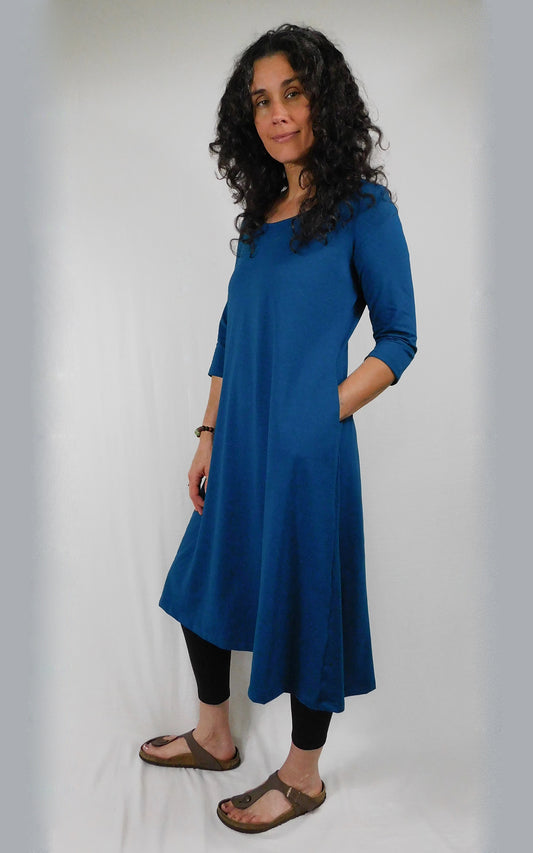 Hemp Organic Cotton 3/4 Sleeve Long Tunic Dress w Pockets - Moroccan