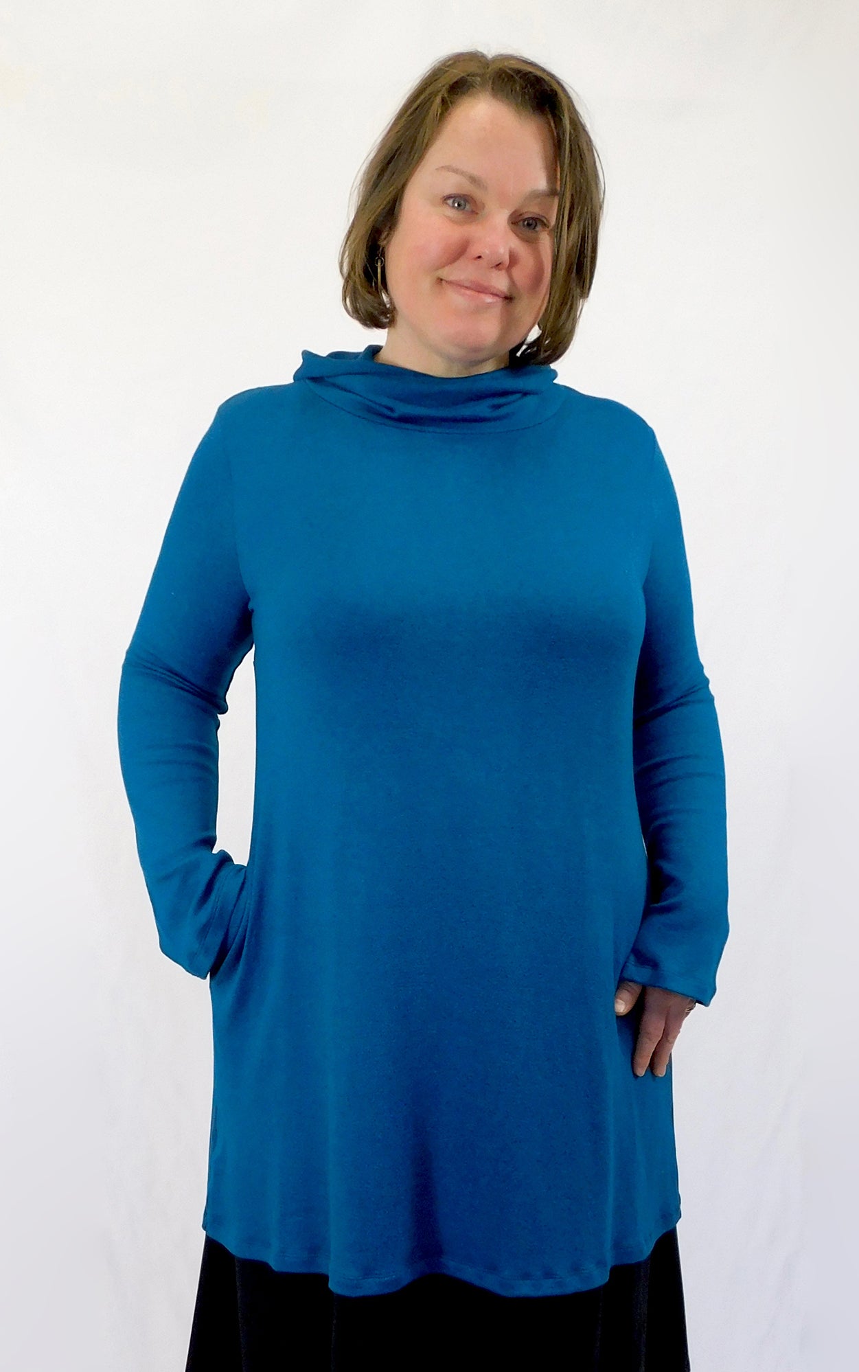Modal Cotton Spring Sweater Tunic w/Hood & Pockets - Moroccan