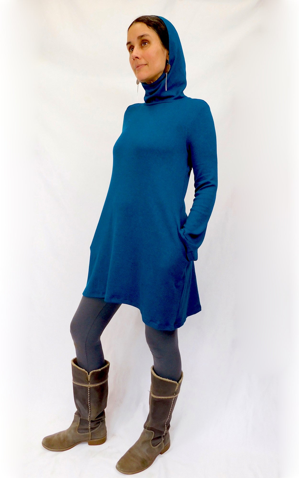 Modal Cotton Spring Sweater Tunic w/Hood & Pockets - Moroccan