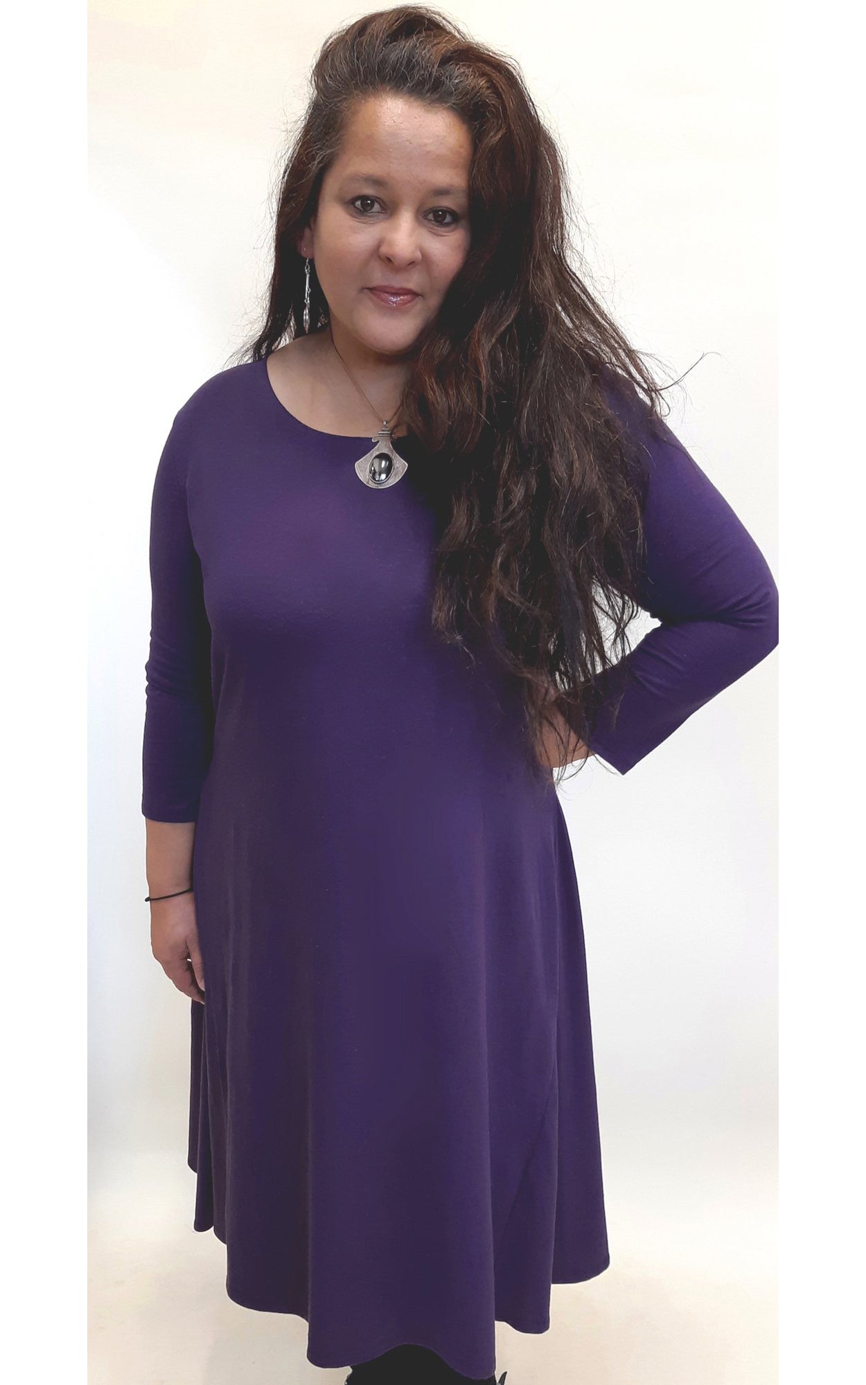 Hemp Organic Cotton Fitted Tank Dress 3/4 Sleeve Plum