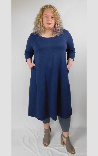 Hemp Organic Cotton 3/4 Sleeve Long Tunic Dress w Pockets - Moroccan