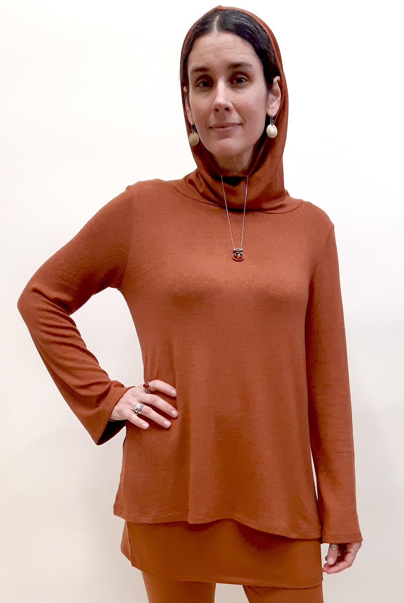 Modal Hooded Summer Sweater Rust