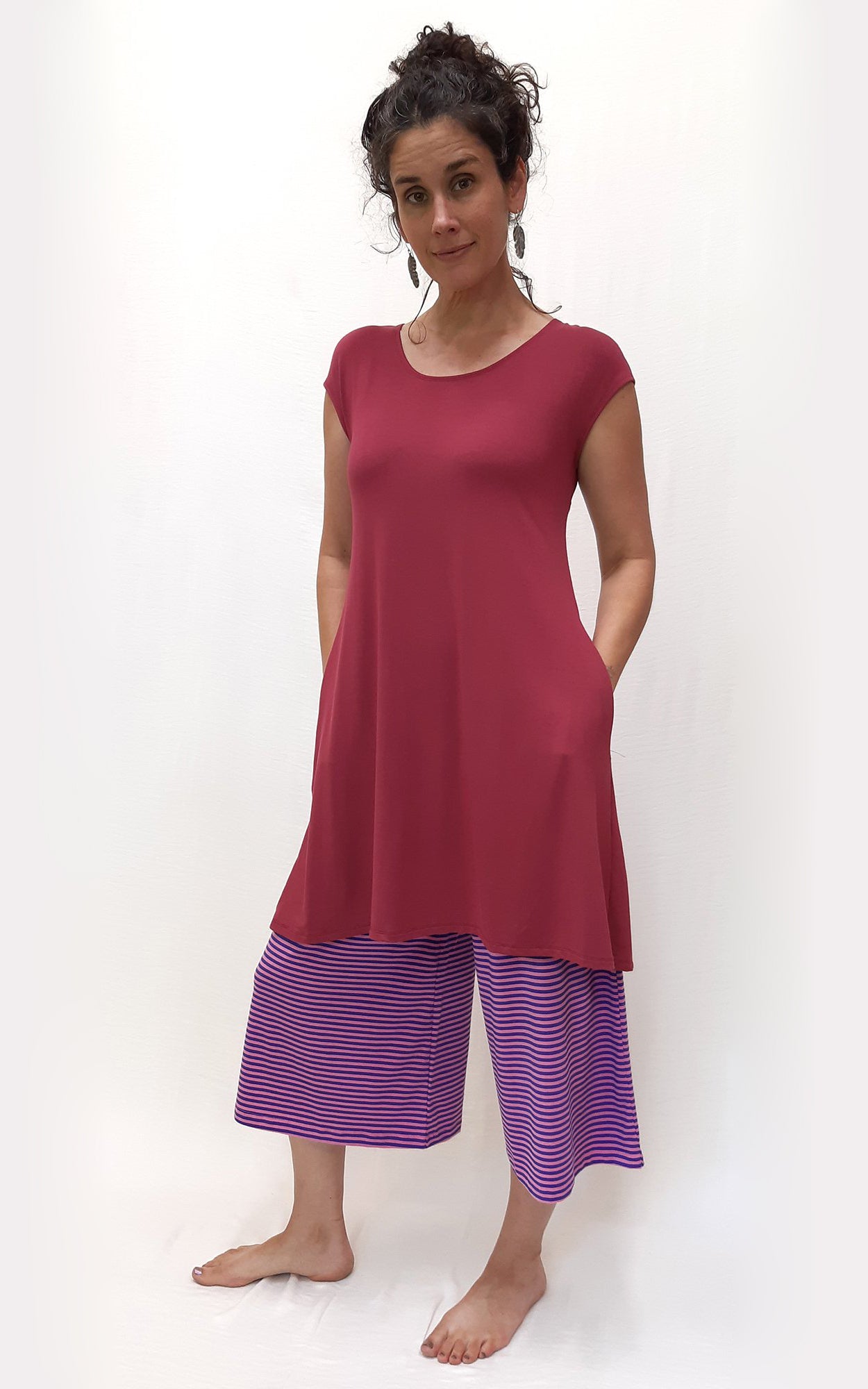 Bamboo Cap Sleeve Tunic w/Pockets Wine