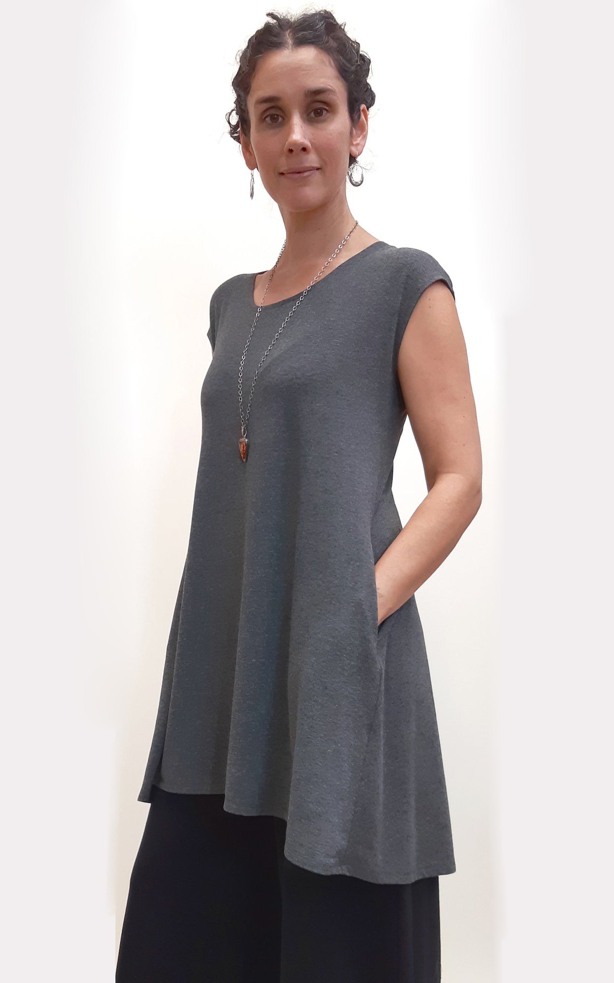 Bamboo Cotton Cap Sleeve Tunic Charcoal Gray medium