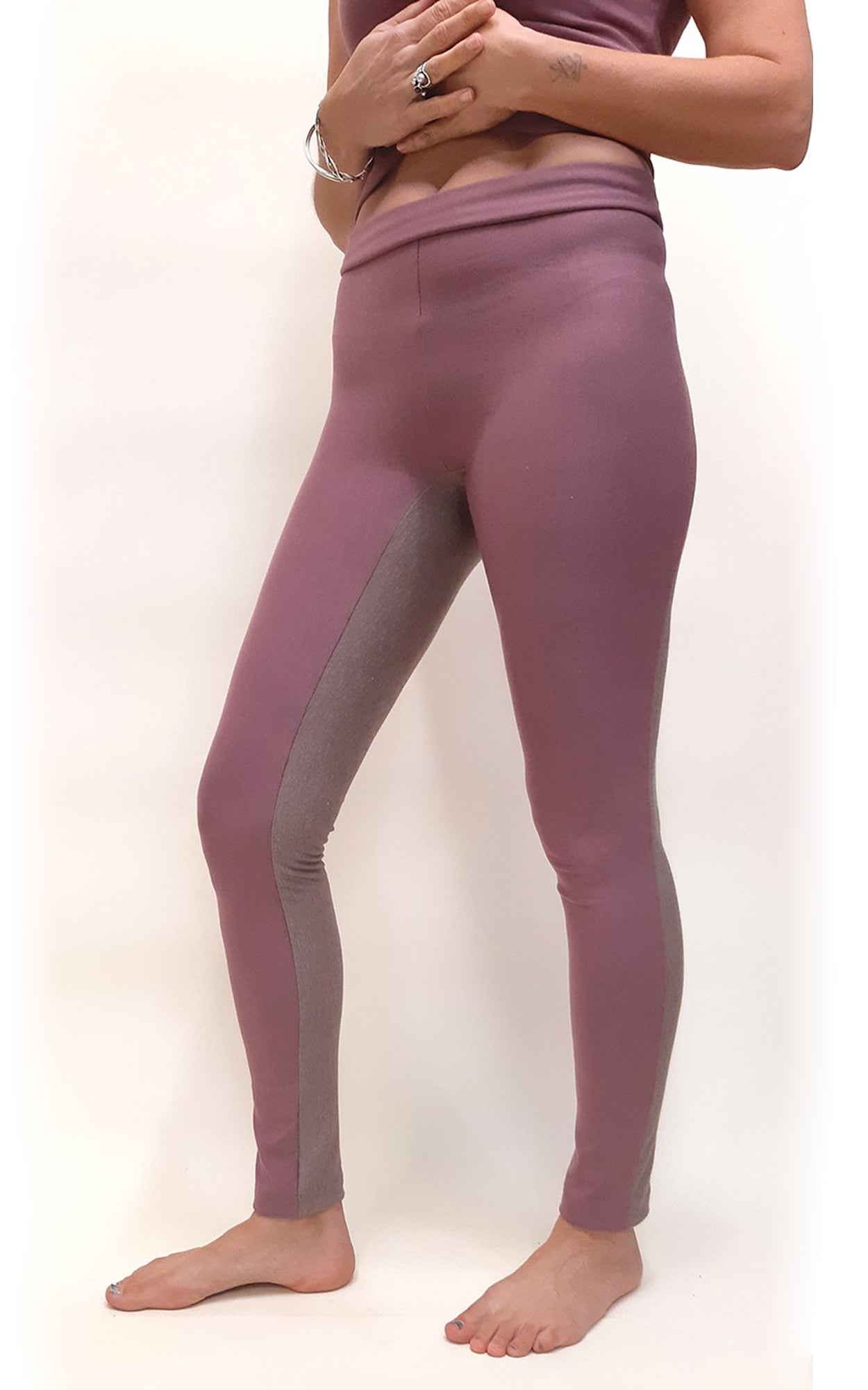 Bamboo Terry Leggings Riding Tights - Rose/Chocolate - TWO TONE